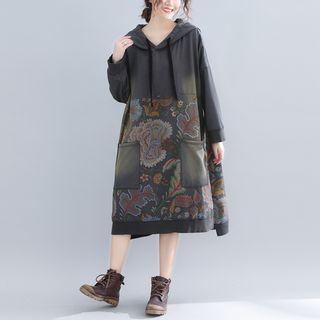 Floral Print Midi Hoodie Dress