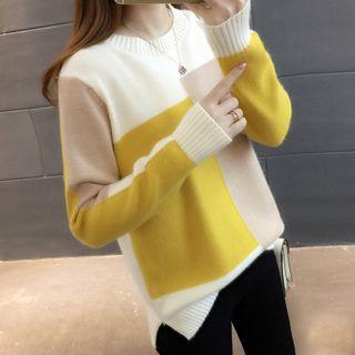 Long Sleeve Round Neck Color Block Sweater