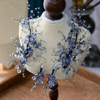 Set: Wedding Faux Crystal Branches Hair Clip + Fringed Earring Set - Blue - One Size