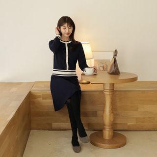 Faux-pearl Button Contrast-trim Dress