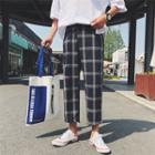 Cropped Straight-fit Plaid Pants