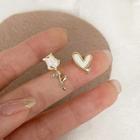 Sterling Silver Asymmetrical Rose Stud Earring 1 Pair - White & Gold - One Size