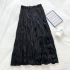 Plain High-waist Frilled Skirt Black - One Size