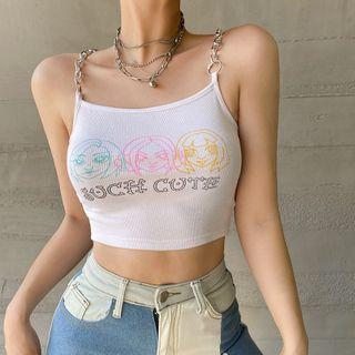 Chain-strap Printed Cropped Top