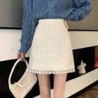 High Waist Lace Trim Mini A-line Skirt