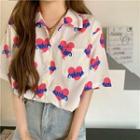 Short-sleeve Heart Print Loose-fit Shirt