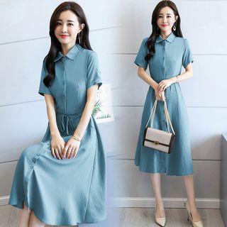 Short-sleeve Shirt A-line Midi Dress