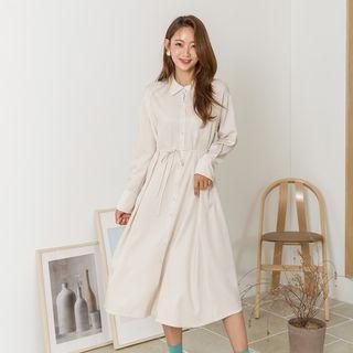Wide-cuff Tie-waist Long Shirtdress