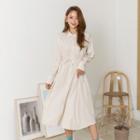 Wide-cuff Tie-waist Long Shirtdress