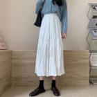 Plain Crinkled High-waist Pleated Skirt