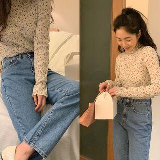 Turtleneck Ditsy Flower Top