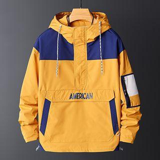 Color-block Letter Printed Hooded Jacket