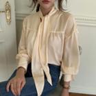 Scarf-neck Bishop-sleeve Blouse
