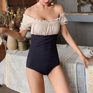 Two-tone Off-shoulder Swimsuit