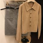 Collared Cardigan / Houndstooth A-line Skirt