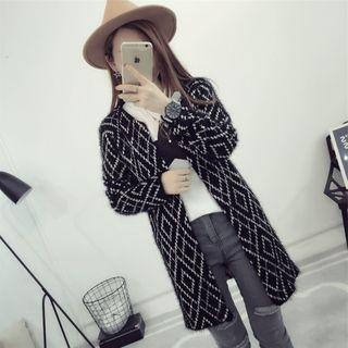 Diamond Pattern Open-front Long Cardigan