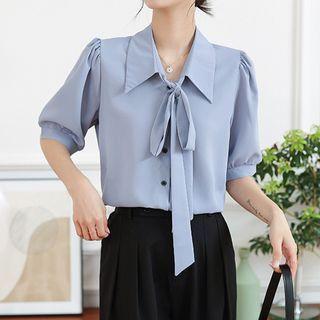 Short Sleeve Bow-neck Shirt