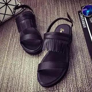 Fringed Block Heel Sandals