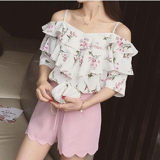 Cold Shoulder Ruffled Floral Print Top