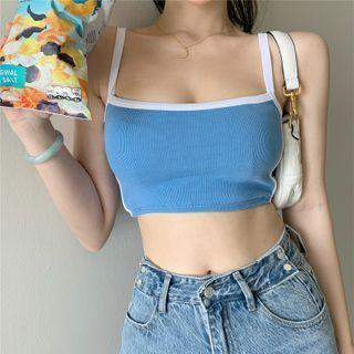 Color-block Cropped Camisole Top Blue - One Size