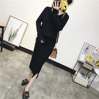 Set: Plain Ripped Sweater + Ripped Midi Knit Skirt