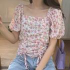 Short-sleeve Floral Chiffon Top As Shown In Figure - One Size