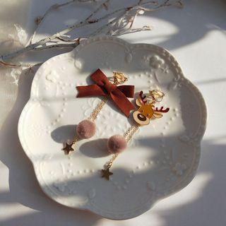 Christmas Deer Bow Asymmetrical Alloy Dangle Earring