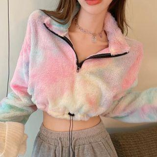 Tie-dyed Half-zip Sweater Tie-dyed - Pink & Blue - One Size