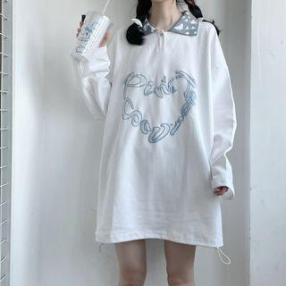 Long-sleeve Woven Collar Print Top