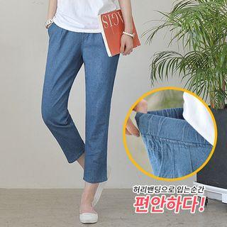 Elasticized-waist Baggy-fit Denim Pants