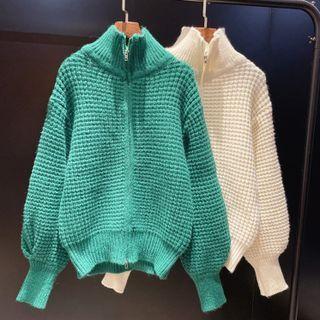 Plain High-neck Long-sleeve Jacket