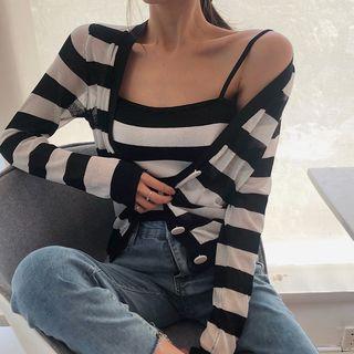 Set: Striped Knit Jacket + Camisole Top