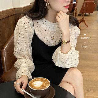 Dotted Blouse / Mid Pinafore Dress