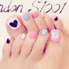 Heart Faux Toe Nail Tips J37 - Blue & White & Pink - One Size