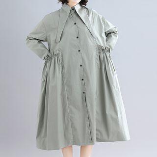 Pointed Collar Long Trench Coat