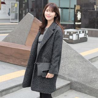 Flap-pocket Textured Wool Blend Coat