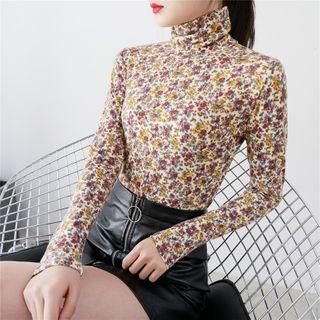Floral Mock-neck Long-sleeve T-shirt