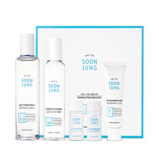 Etude House - Soon Jung 3 Steps Special Set: Ph 5.5 Relief Toner 180ml + 15ml + 10-free Moist Emulsion 120ml + 15ml + 5-panthensoside Cica Balm 40ml 5pcs
