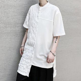 Asymmetric Panel Half-button Short-sleeve Top