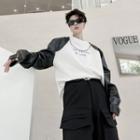 Faux Leather Panel Lettering T-shirt