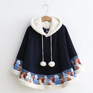 Paneled Printed Hooded Cape Top