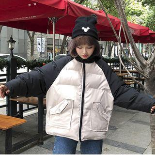 Two-tone Padded Hooded Zip-up Jacket