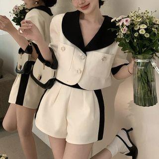 Set: Short-sleeve Sailor Collar Blouse + Shorts