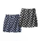 Plaid High Waist A-line Denim Skirt