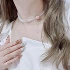 Gemstone Layered Necklace Pink & White - One Size