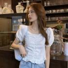 Buttoned Short-sleeve Blouse White - One Size