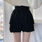 Tiered Mini A-line Velvet Skirt