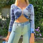 Long-sleeve Tie-dye Asymmetrical Crop Top