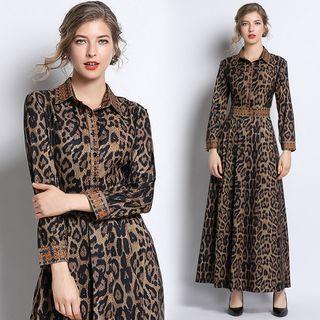 Leopard Print Maxi Shirtdress