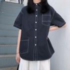 Stitching Short-sleeve Shirt / Midi A-line Skirt